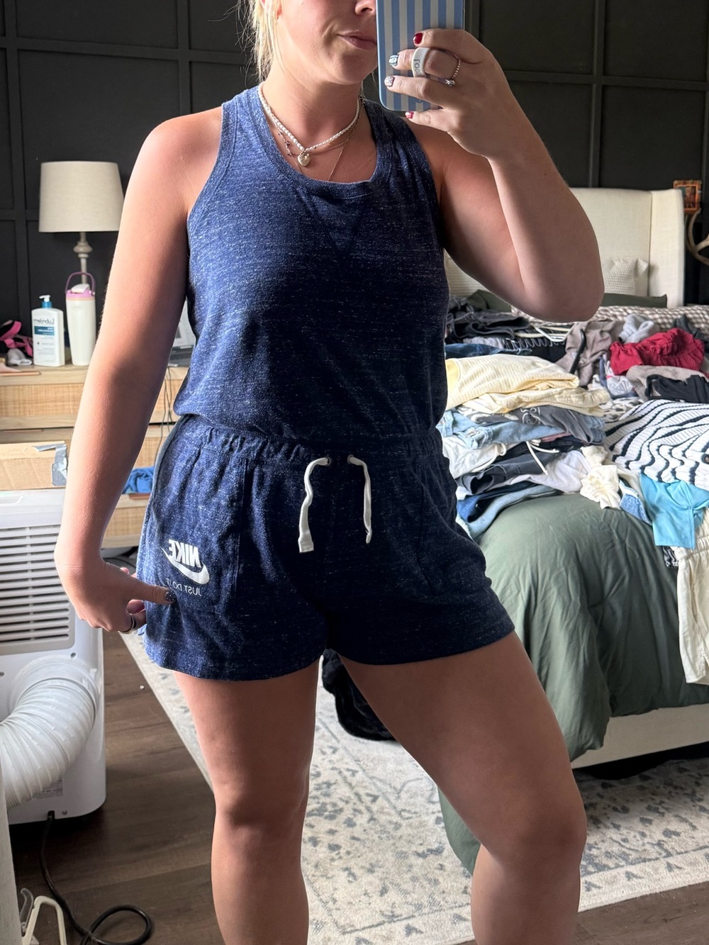 Nike Navy Blue Sleeveless Romper with Drawstring